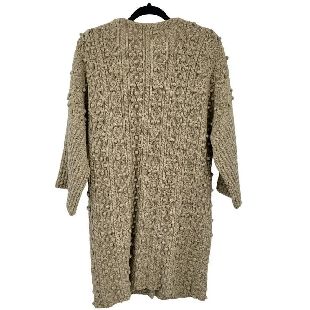 Vintage 70's Faconnable cardigan sweater wool‎ long 3D knobby granny core tan S
